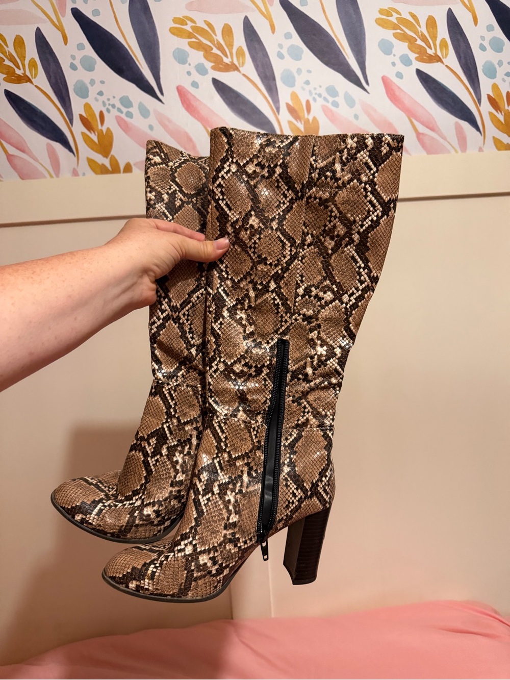 Target Brown Snake-Print Knee-High Boots